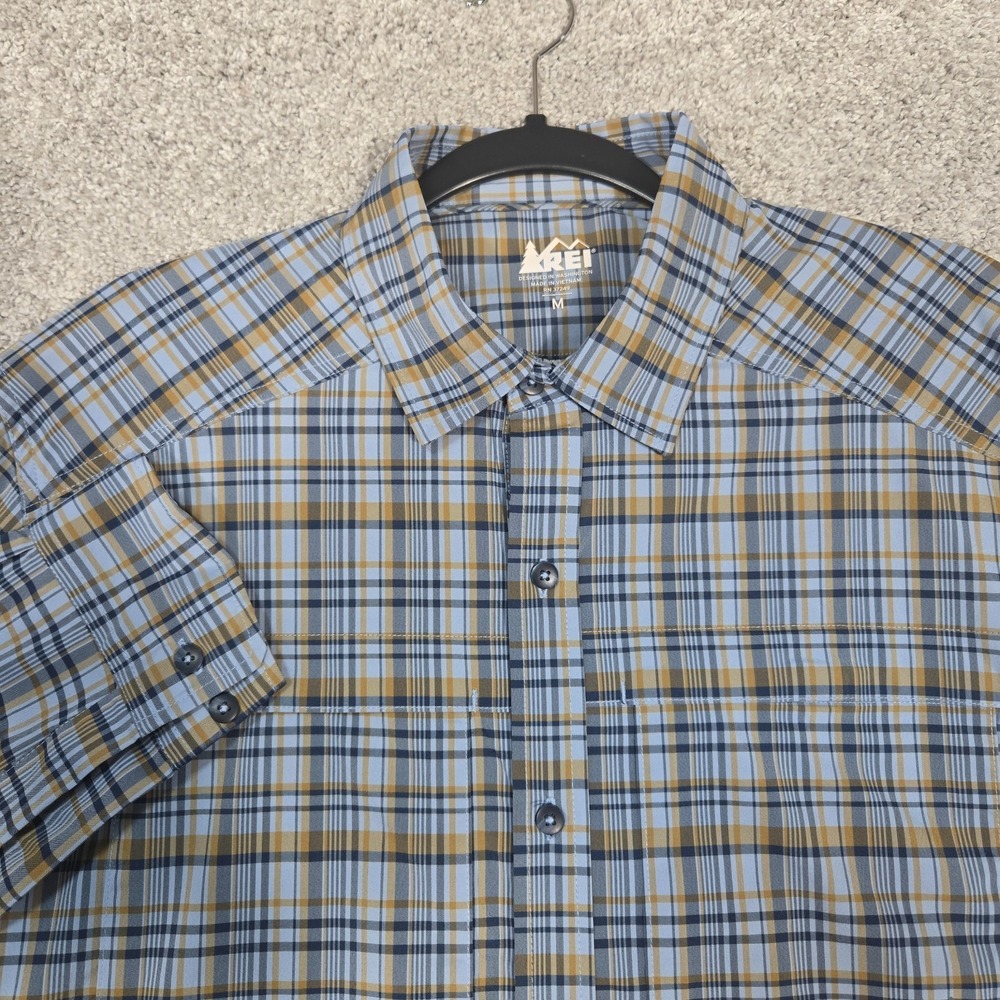 REI Co-Op Mens Medium Vented Fishing Shirt Long Sleeve blue plaid Button Hiking